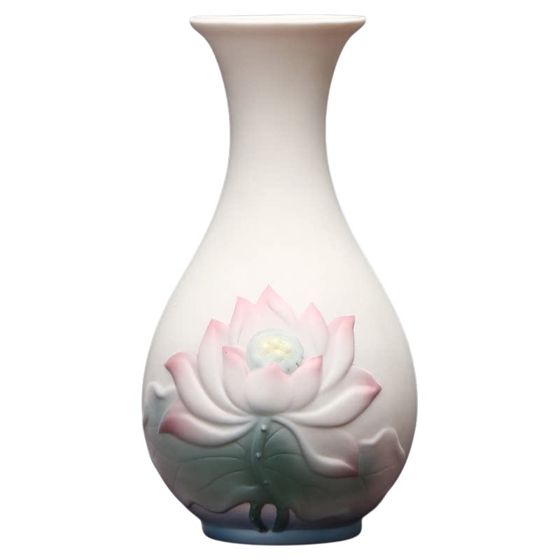 佛堂家用供奉陶瓷荷花花瓶摆件