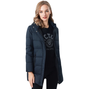 Gitti/吉蒂时尚连帽鸭绒羽绒服女中长款大码加厚保暖外套G235113