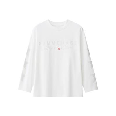 虾酱麻麻白色纯棉长袖T恤
