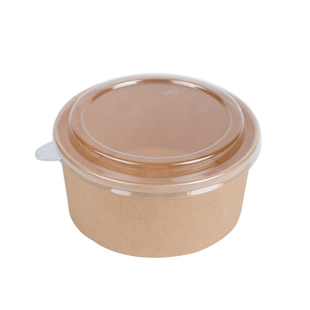 一次性牛皮纸碗卤肉炒面拌饭汤碗水果沙拉带盖圆形外卖餐盒打包盒