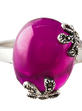 红刚玉戒指925银泰银复古女个性