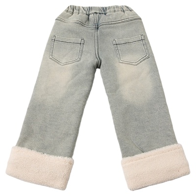 加厚羊羔绒牛仔裤窄版直筒裤