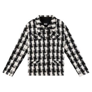 DKNY唐可娜儿春季款粗花呢短外套女装上衣时尚休闲黑白格纹通勤风