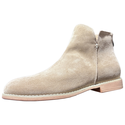 新款后拉链磨砂真皮短筒切尔西靴