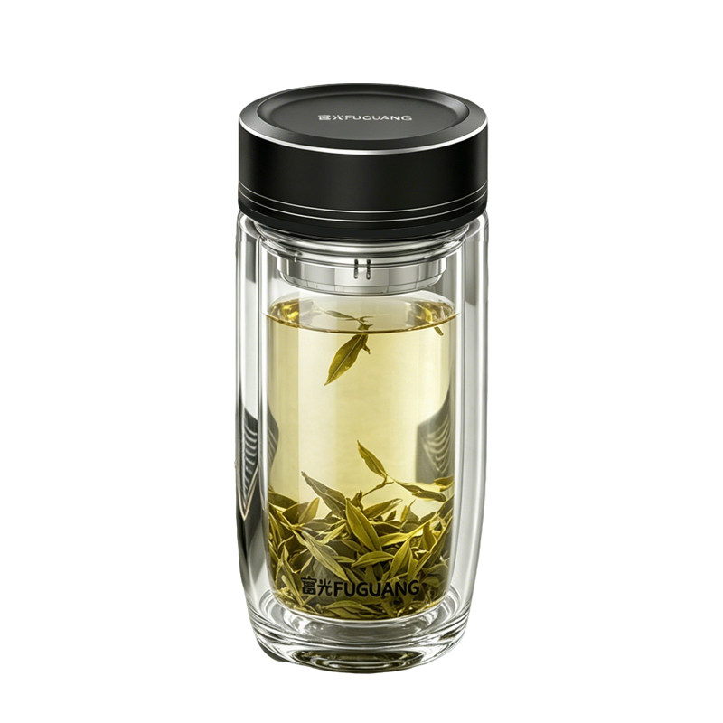 富光鹅蛋玻璃杯双层透明高硼硅茶水分离泡茶杯加厚商务车载水杯子