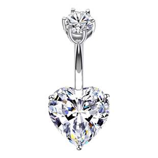 S925纯银小爱心肚脐钉防过敏闪钻锆石辣妹女穿刺饰品夏季肚脐环