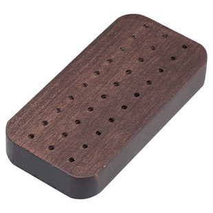 日式简约原木美甲打磨头收纳盒胡桃木色30孔桌面展示架底座板工具