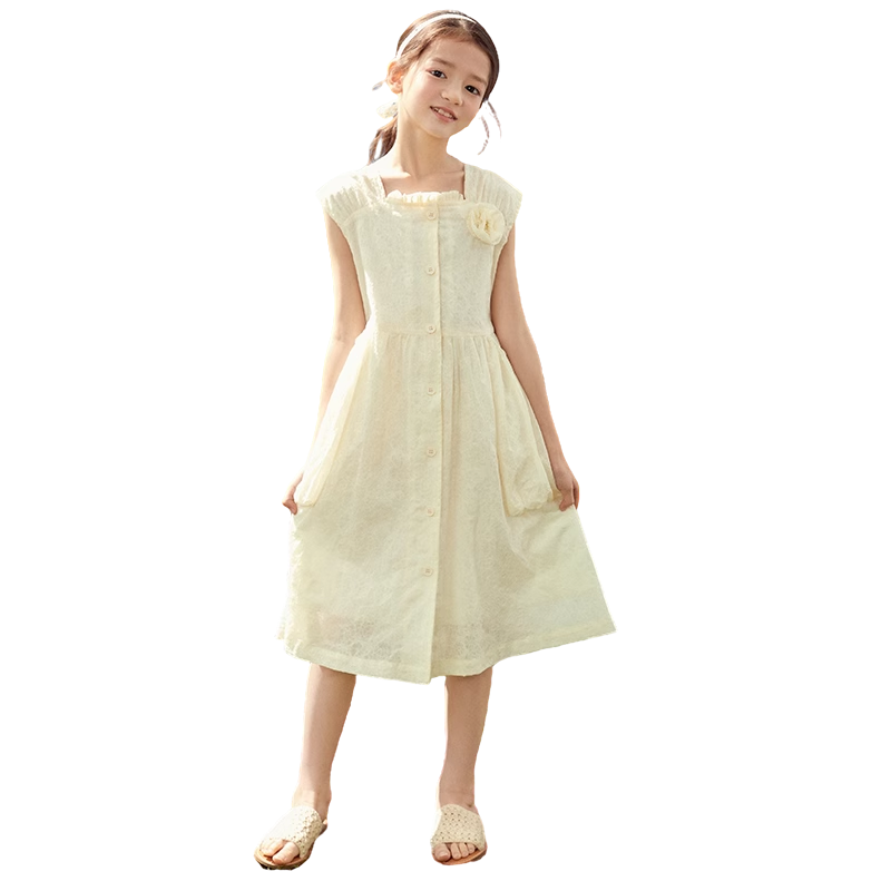 特价女童奶系温柔风仙女连衣裙2026夏季新款儿童绣花衬衫裙子