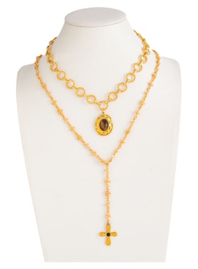 欧美跨境复古猫眼石十字架吊坠项