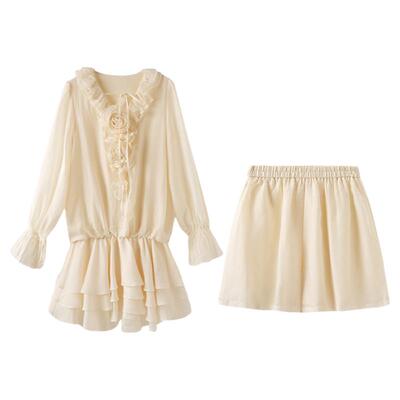 西町村屋甜美荷叶边上下套女2025秋季新款气质系带套装XAAC10097