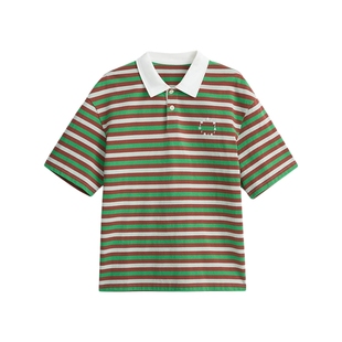 AMAKROM埃可龙 夏季新款美式条纹休闲短袖POLO衫复古运动男女同款
