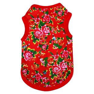 东北大花年代恶搞牡丹花复古宠物背心狗狗猫咪衣服防掉毛泰迪博美