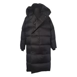 黑色连帽羽绒服女冬加厚长款过膝泡芙东北高级巫师帽李沁同款外套