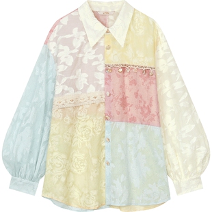 妖精的口袋贝壳织带重工拼接长袖衬衫女2026年春夏新款高级感外套