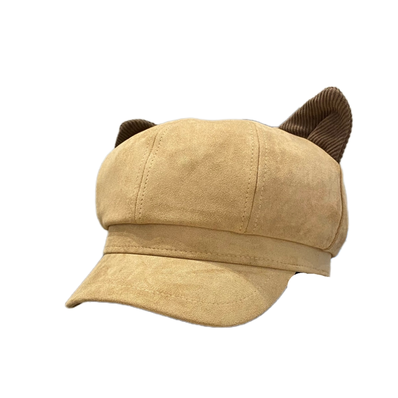 日系可爱猫耳朵纯色贝雷帽女秋冬