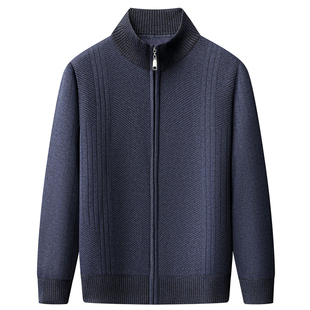 啄木鸟秋冬中老年开衫男士毛衣加厚加绒爸爸休闲针织上衣外套保暖