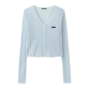 i.tGROUND ZERO长袖V领外搭针织开衫女夏季2025新款短款上衣服