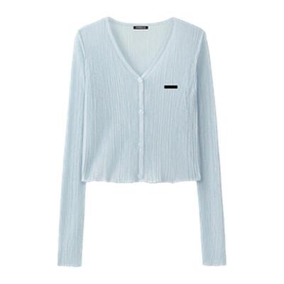 i.tGROUND ZERO长袖V领外搭针织开衫女夏季2025新款短款上衣服