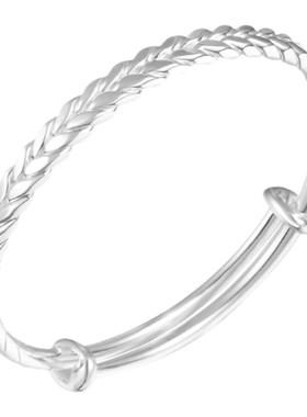 麦穗9999纯银手镯女实心足银镯子