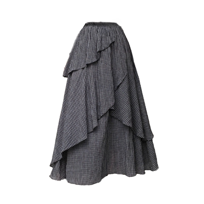 设计感不规则格子半身裙女长裙子