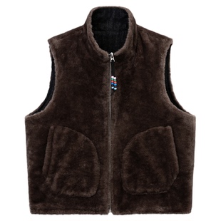 SUPERTOFU 双面穿 串珠拉链 仿澳毛 复古牛仔马甲背心 AW25