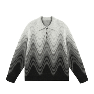 JHYQ净化眼球美式钉珠渐变色polo领针织衫男宽松休闲绒线毛衣外套