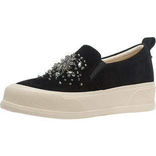 CDF女鞋2025春季新款时尚厚底一脚蹬百搭真皮水钻轻便简约休闲鞋