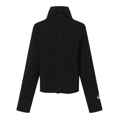 JAC FLEURANT 25秋冬黑色全羊毛袖口刺绣Logo高领毛衣开衫