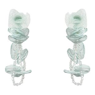 薄荷曼波绿色花朵耳夹夸张度假风流苏无耳洞耳环时尚个性高级耳饰