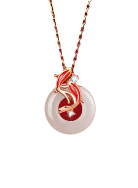 锦鲤平安扣项链镶白玉髓中国风