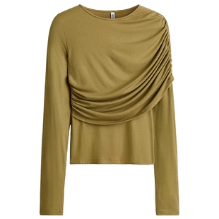 HM女装T恤2026春季新款长袖设计感时尚内搭垂褶粘纤上衣1320233