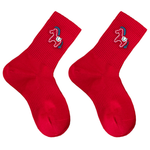 2026新年红袜子马年本命年属马喜庆百棉水溶马布标可爱大红中筒袜