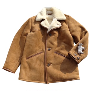 外贸出口美式复古牧场主澳洲原生态羊皮毛一体中款保暖真皮衣男女