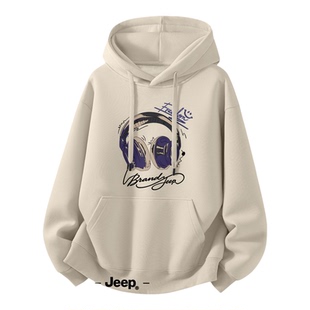 Jeep吉普连帽卫衣加绒男2025新款男士外套秋冬季男款宽松长袖上衣