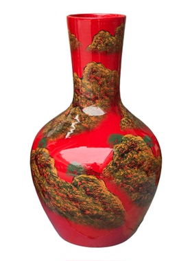 景德镇陶瓷红色新中式落地大花瓶