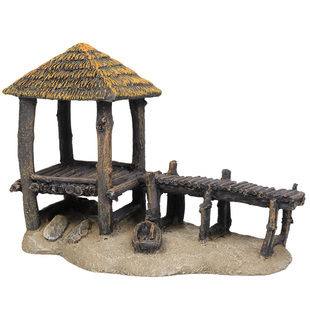 鱼缸造景装饰渔船小桥亭子花园中国风山水小摆件石灯亭假山沉船