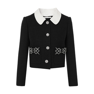 朗姿/莱茵福莱尔水钻钉珠小香风外套miu系千金风粗花呢羊毛套装女