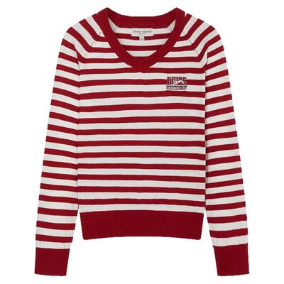 TeenieWeenie小熊奥莱女装舒适宽松时尚V领条纹打底薄毛衣针织衫