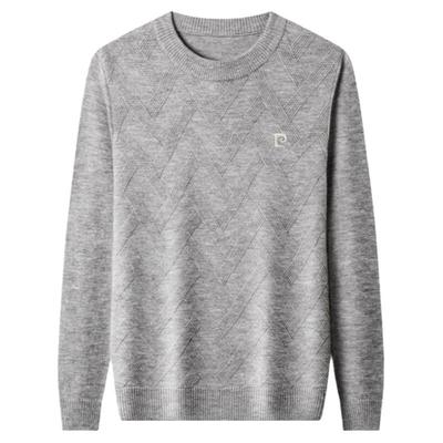 皮尔卡丹100%纯羊绒衫男士加厚保暖圆领毛衣冬季打底针织羊毛衫男