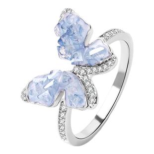 卡洛美海盐冰晶蝴蝶戒指女轻奢时尚个性设计渐变蓝色食指开口指环