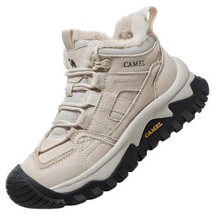 骆驼女鞋2025冬季新款户外加绒保暖棉鞋户外徒步登山鞋厚底短靴子
