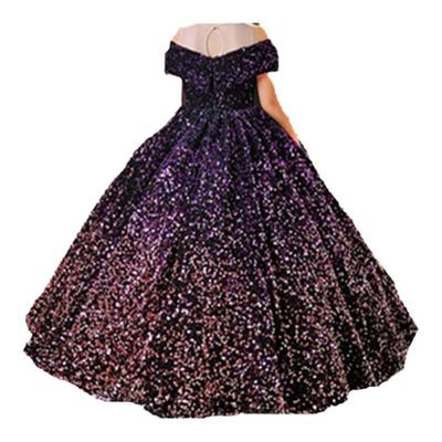 女童生日礼服紫色公主裙主持人