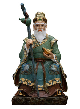 黄铜中式土地公婆供奉神像摆件
