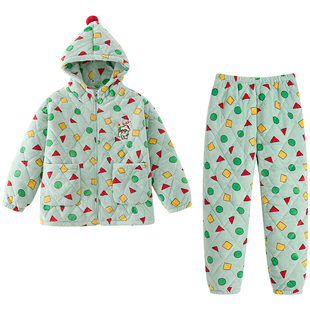 亲嘴猫【蜡笔小新】法兰绒三层加厚夹棉可外穿睡衣女冬家居服套装