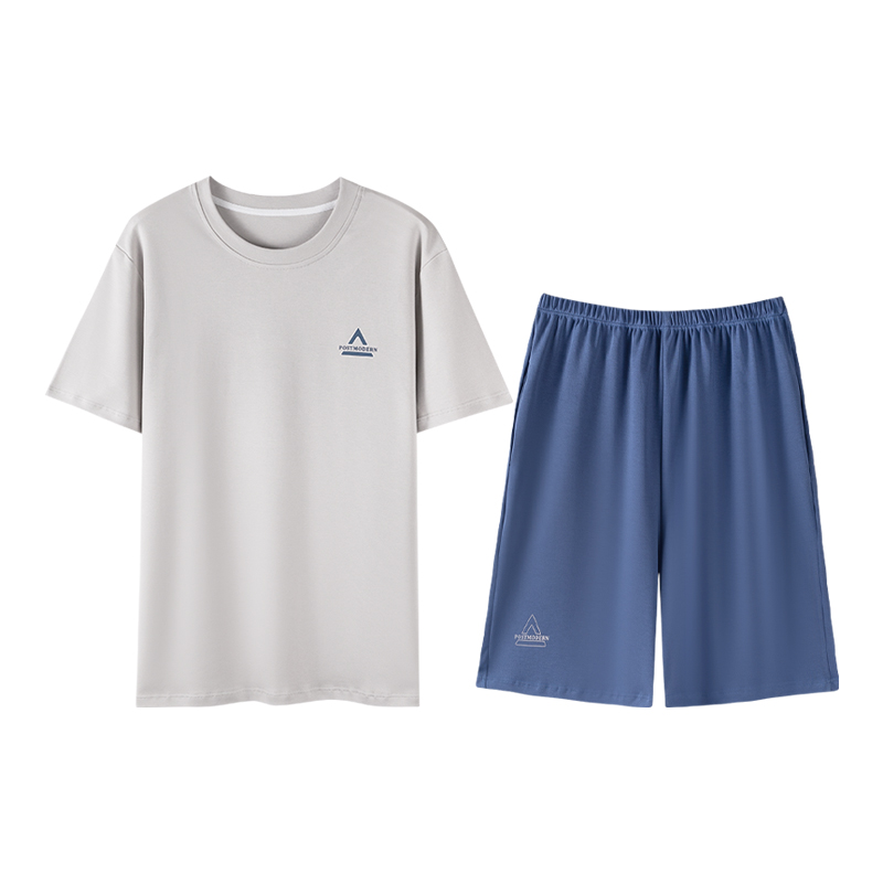 愛(ài)帝家居服睡衣男夏季短袖圓領(lǐng)套裝青年男款休閑大碼可外穿家居服