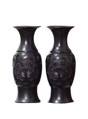 章丘龙山黑陶花瓶平安如意对瓶