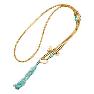 原创设计新中式中长款吊坠挂绳手工编四股编登山扣黄财神天子门生