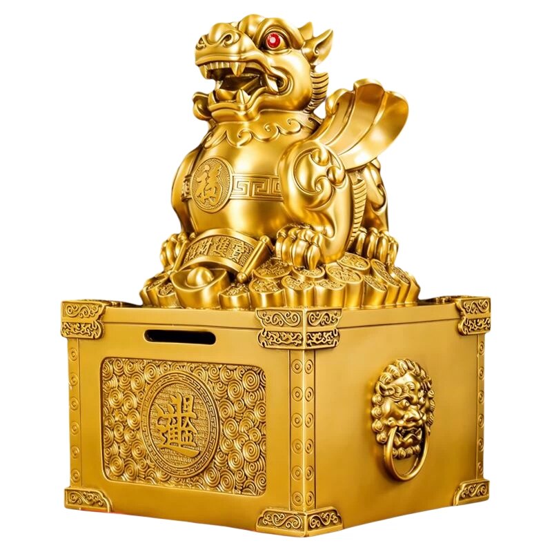 纯黄铜貔貅聚宝箱存钱罐摆件