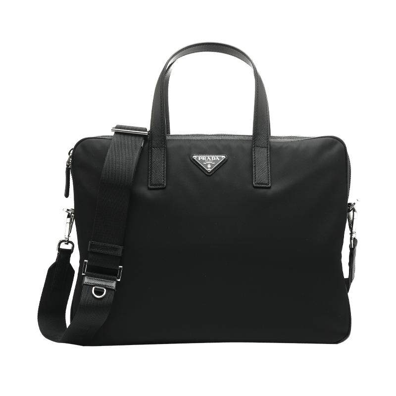 【自营】Prada/普拉达纯色男士三角徽标手提公文包单肩斜挎背提包