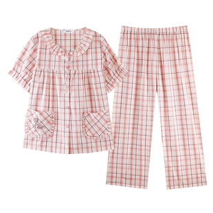 芬腾可安睡衣女款2026新款夏季纯棉女士短袖长裤大码静家居服夏天